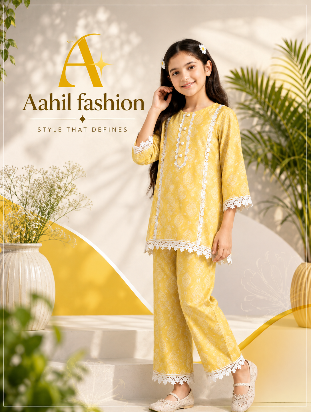 Mustard Lace Elegance Girls Dress CY